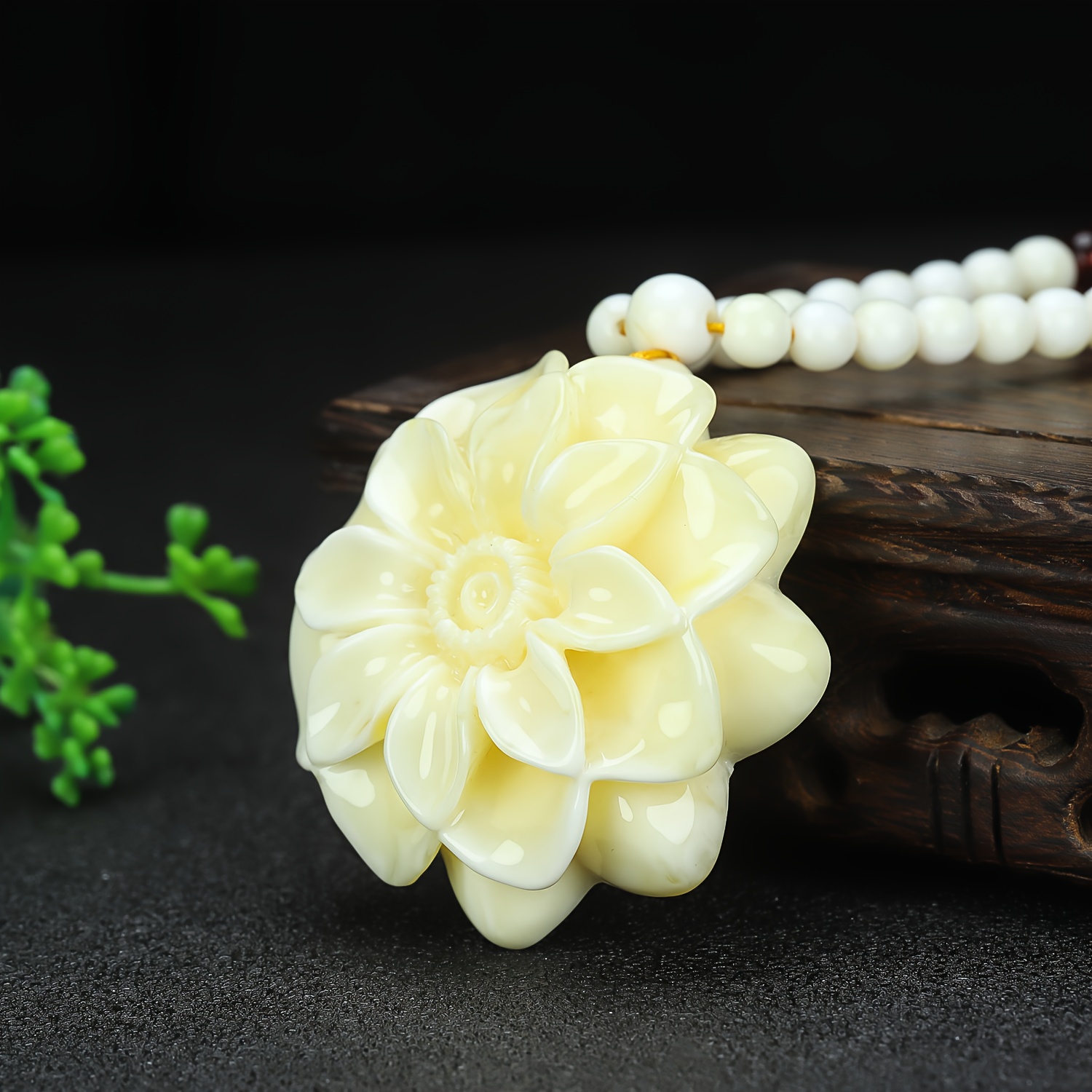 Intricately Carved Elegant Resin Flower Pendant